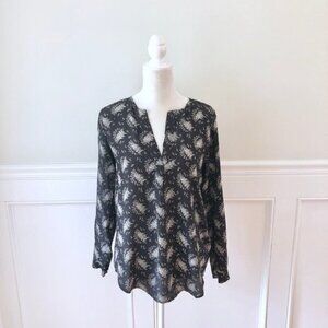 Joie Black Floral Split-Neck Blouse